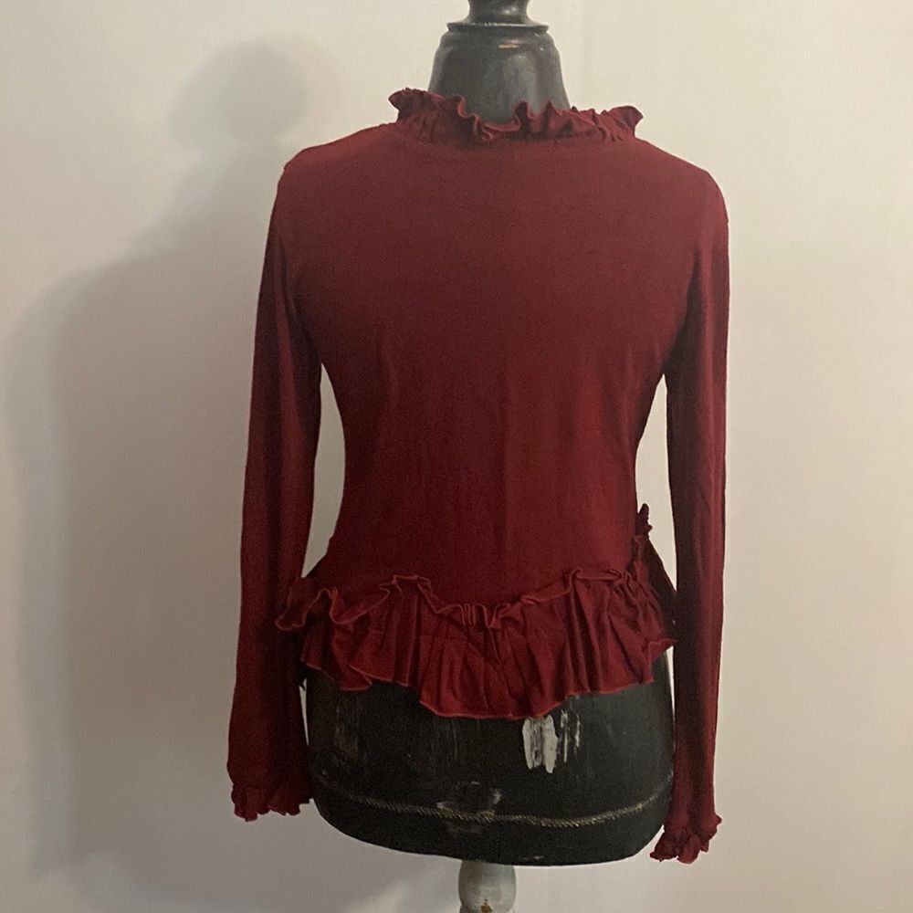 TS Burgundy ruffle sweater, size Small - Picture 2 of 4